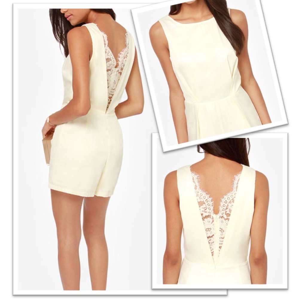 Ark & Co. Ivory Lace Draped Back Classy Romper - NWOT, Size S